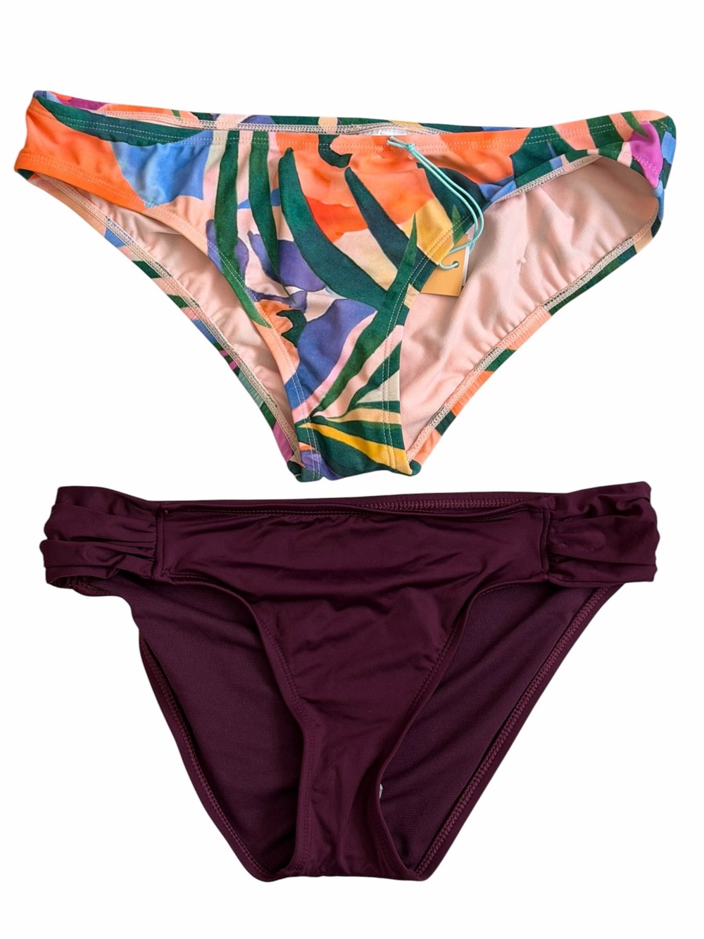 KONA SOL Tropical Print & Plum Bikini Bottoms Bundle M 8 10